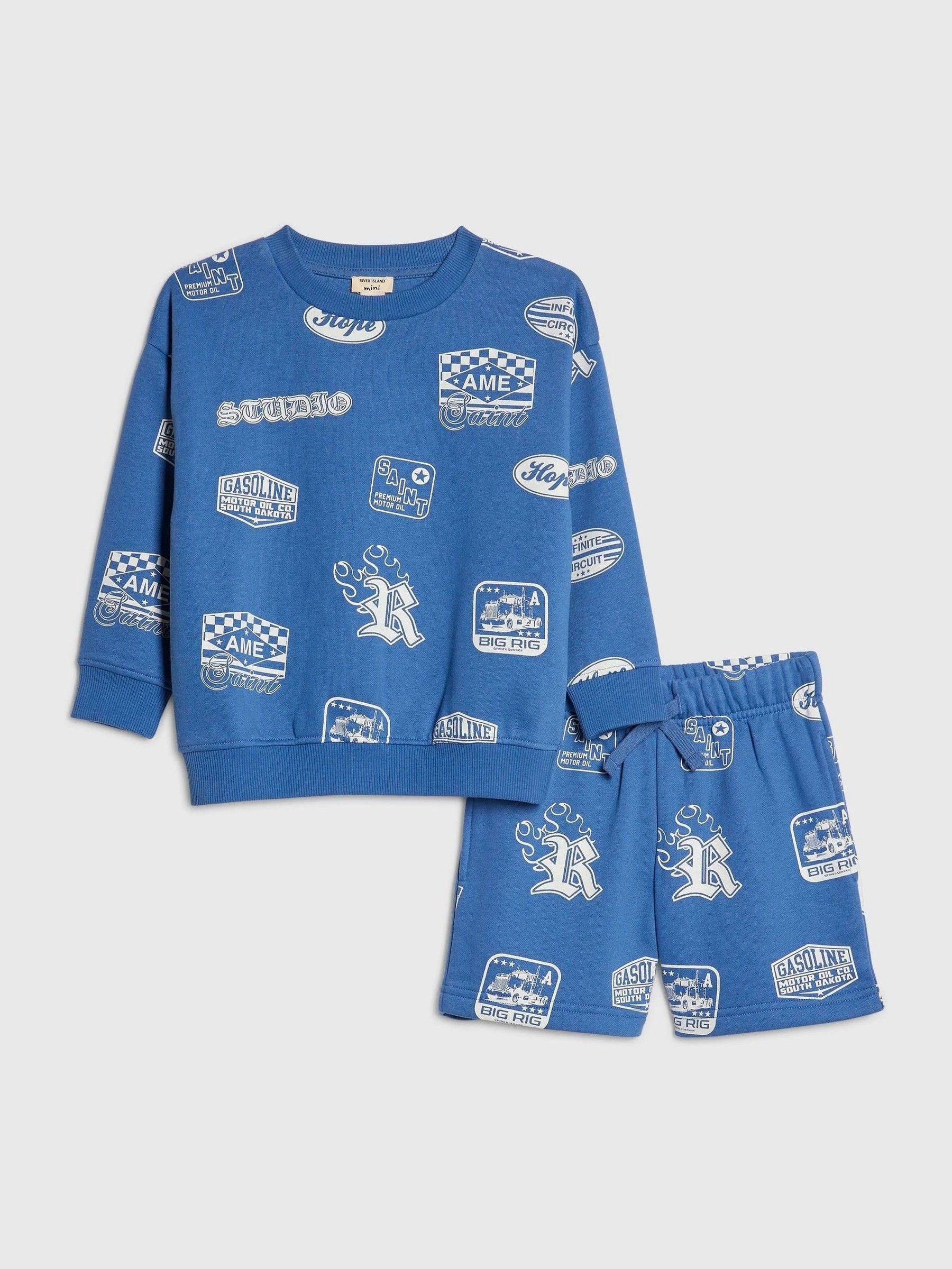 River Island Blue Badge Printed Hoody & Jogger Set image 1