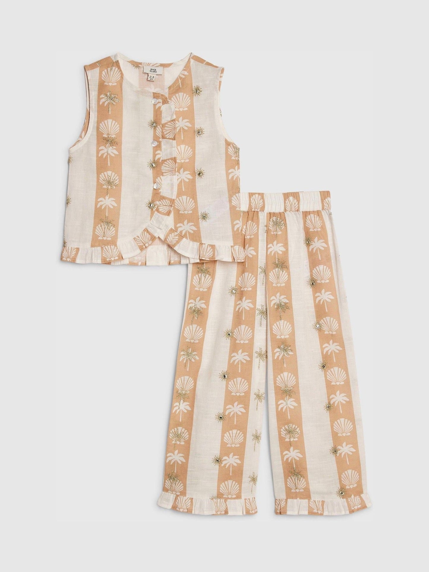 River Island Cream Shell Stripe Waistcoat & Trousers Set image 1