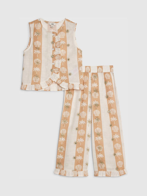 Dsiney Kidz - River Island Cream Shell Stripe Waistcoat & Trousers Set image 1