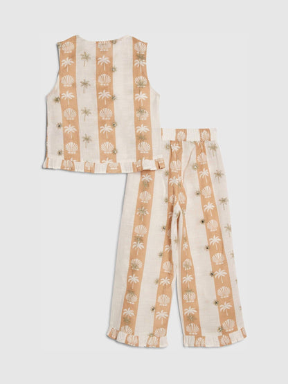 River Island Cream Shell Stripe Waistcoat & Trousers Set image 2
