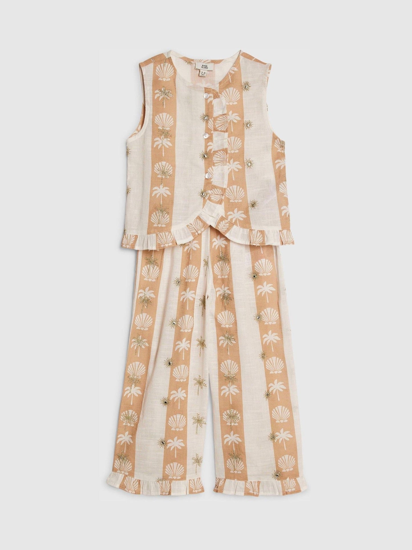 River Island Cream Shell Stripe Waistcoat & Trousers Set image 3