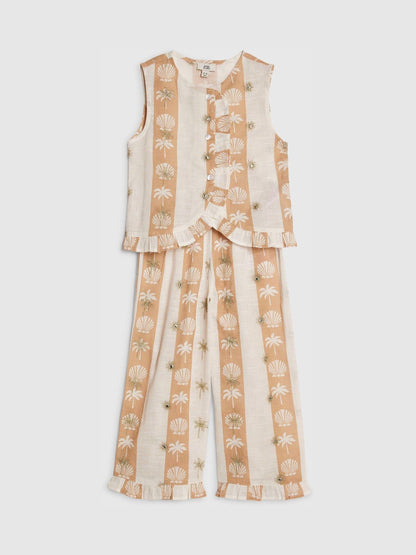 River Island Cream Shell Stripe Waistcoat & Trousers Set image 3