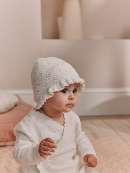 White Knitted Frill Baby Hat - image 2