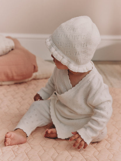 White Knitted Frill Baby Hat - image 3