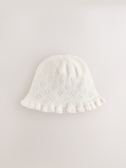 White Knitted Frill Baby Hat - image 4