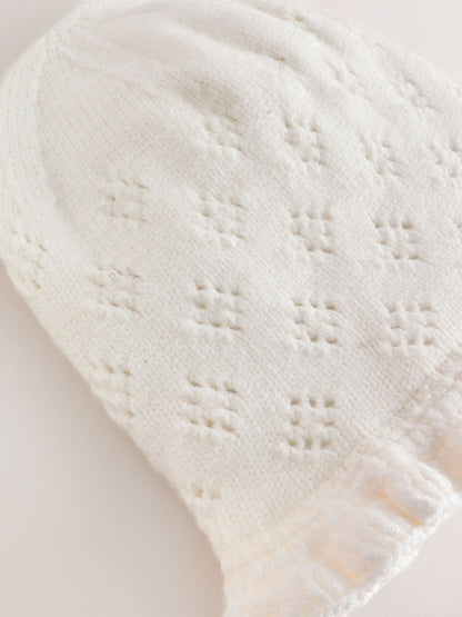 White Knitted Frill Baby Hat - image 5