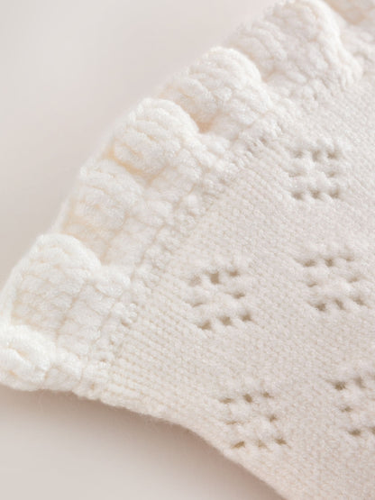 White Knitted Frill Baby Hat - image 6