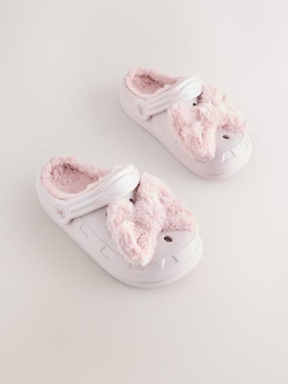 Pink Bow Fur Lined Slipper Clogs image 1