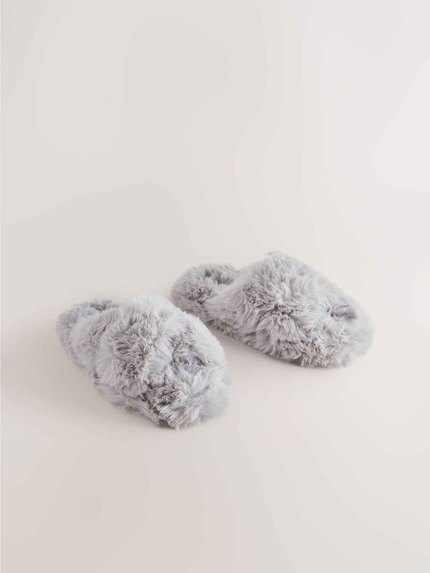 Grey Faux Fur Slipper Mules image 1