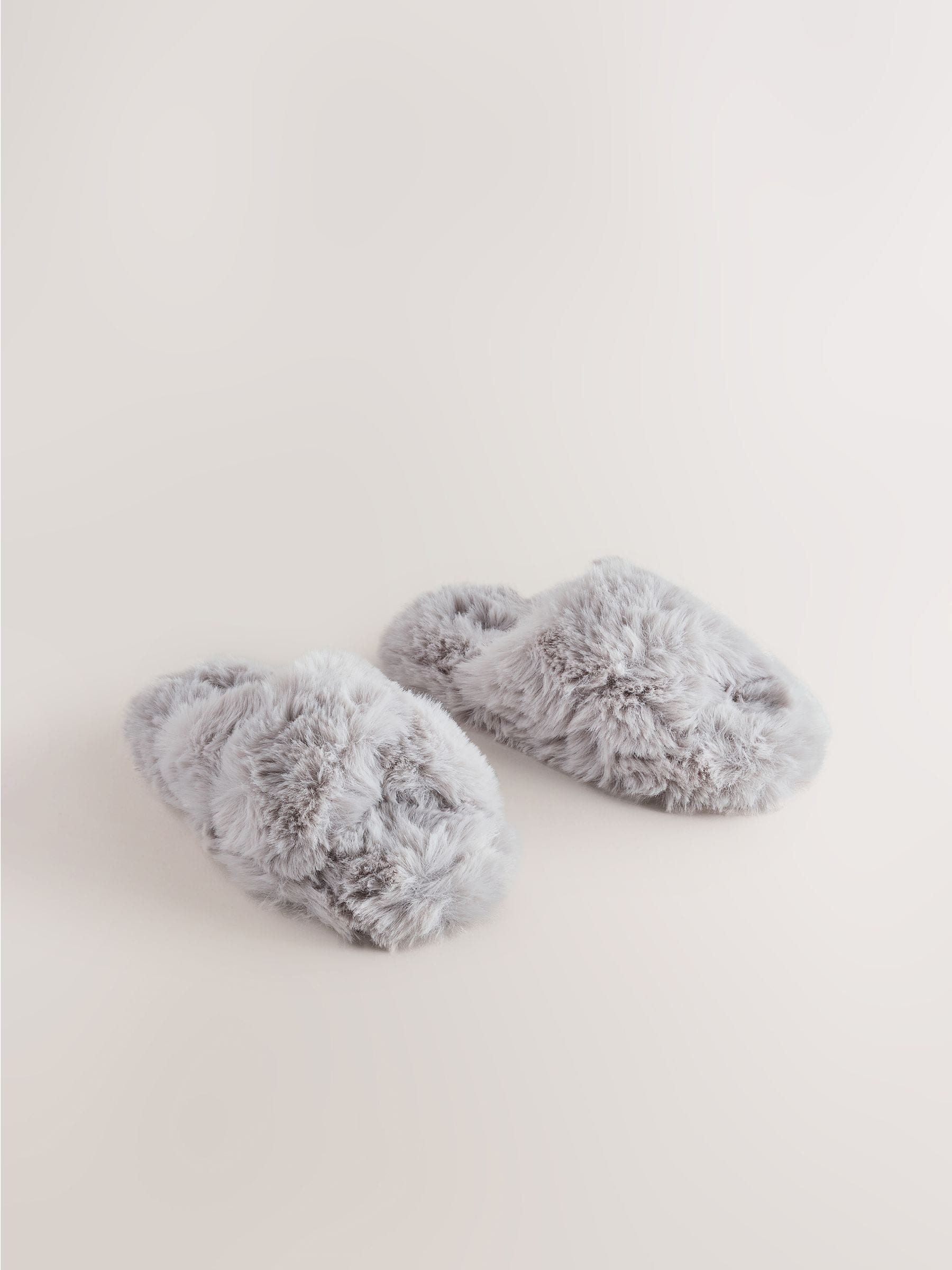 Grey Faux Fur Slipper Mules image 1