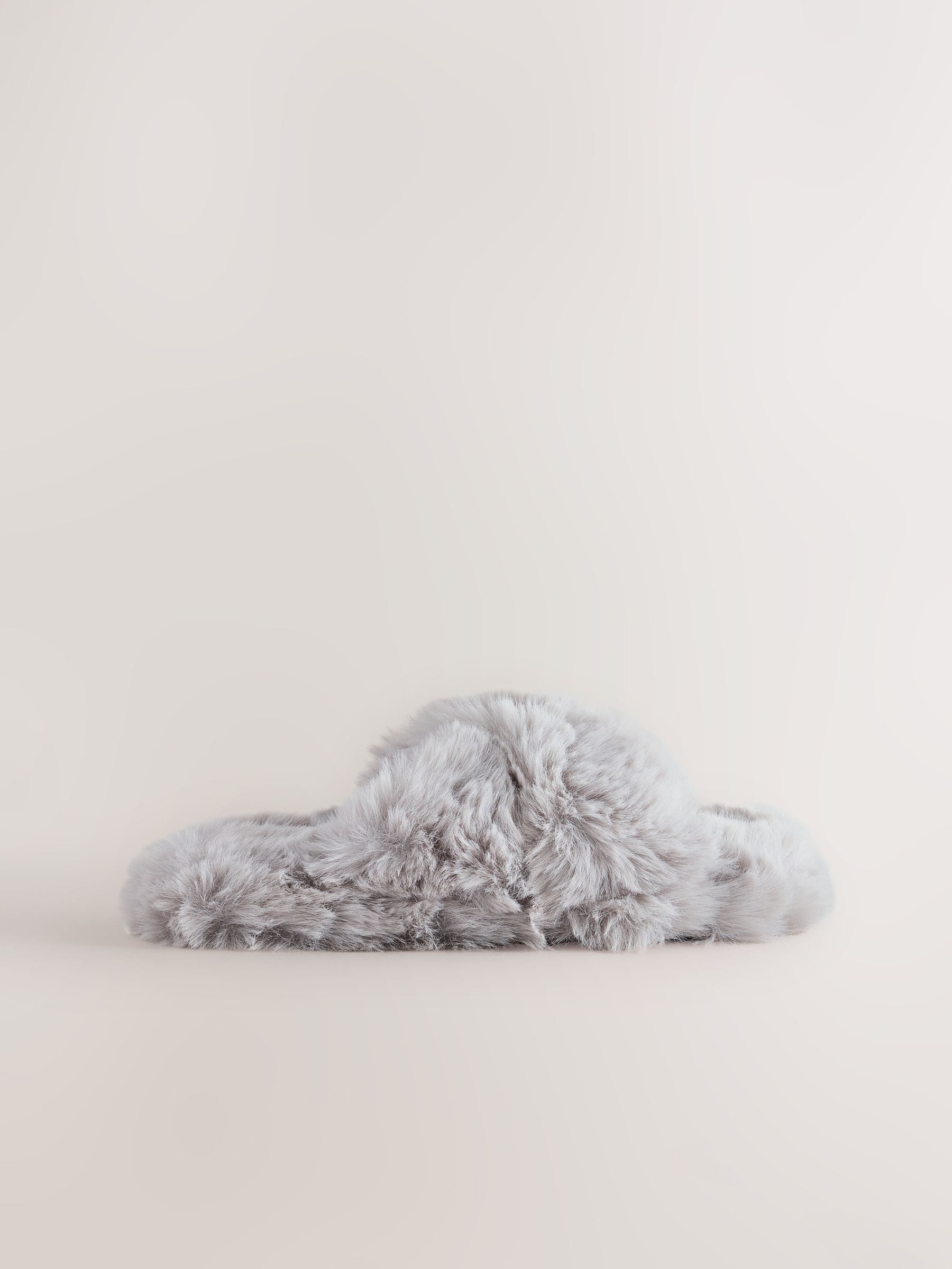 Grey Faux Fur Slipper Mules image 2