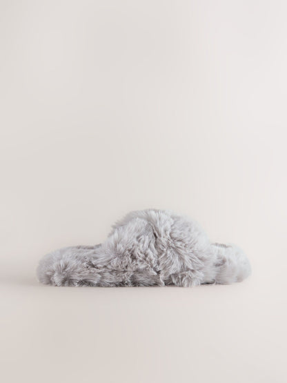 Grey Faux Fur Slipper Mules image 2