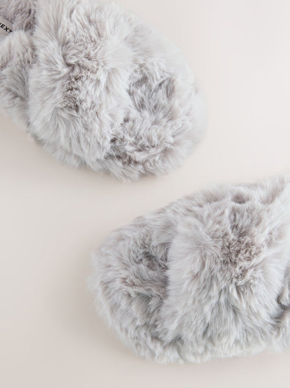 Grey Faux Fur Slipper Mules image 4