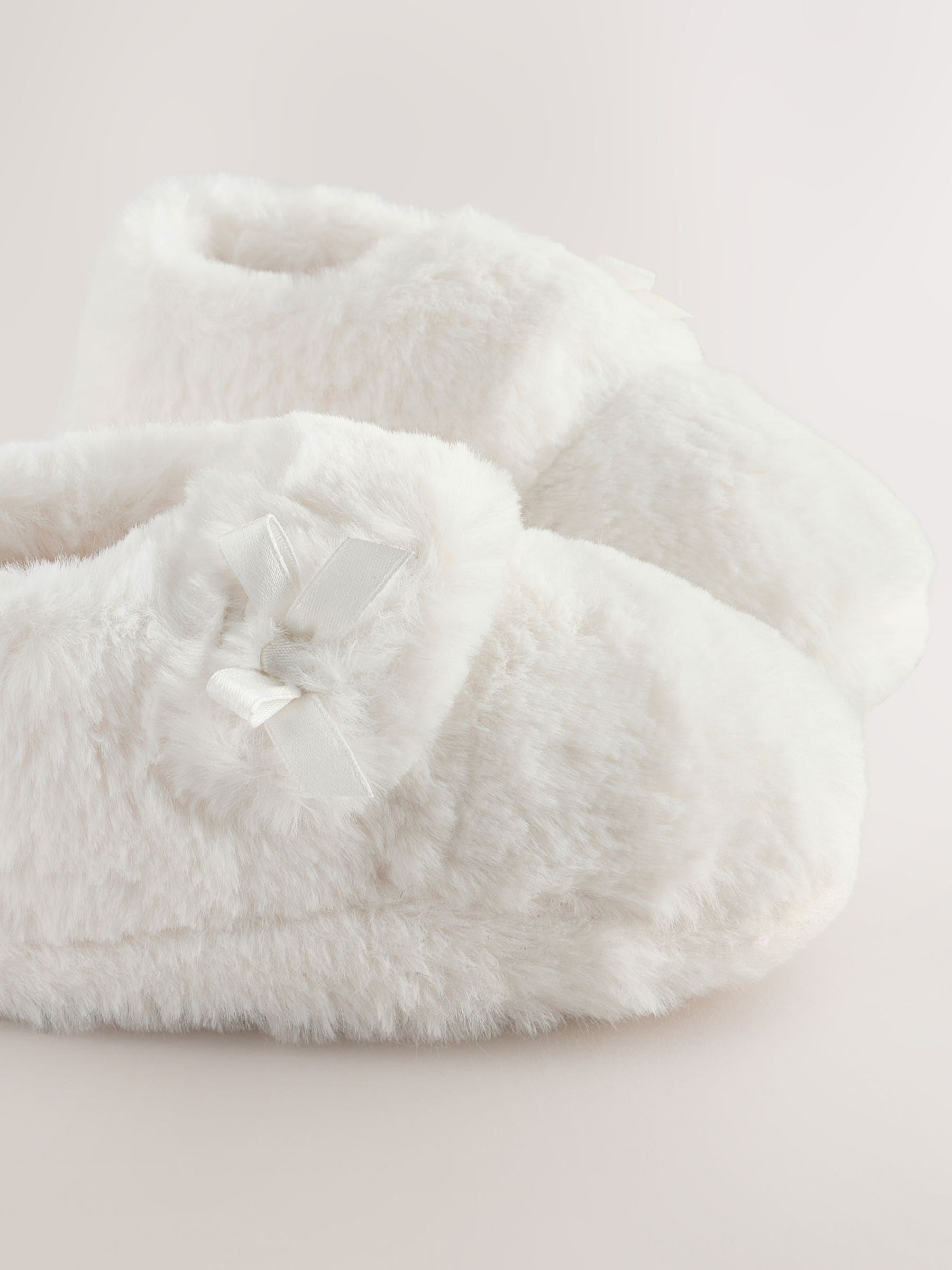 White Faux Fur Slippers image 2