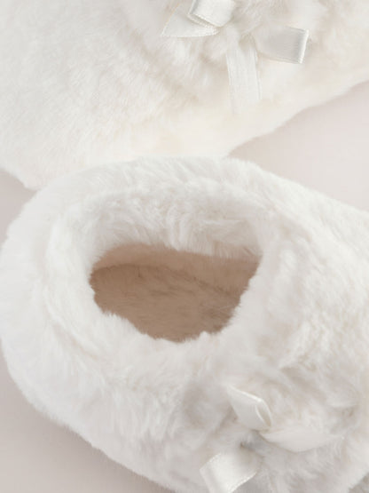 White Faux Fur Slippers image 3
