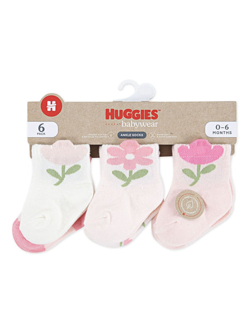 Huggies Pink Baby 6 Pack Socks image 1