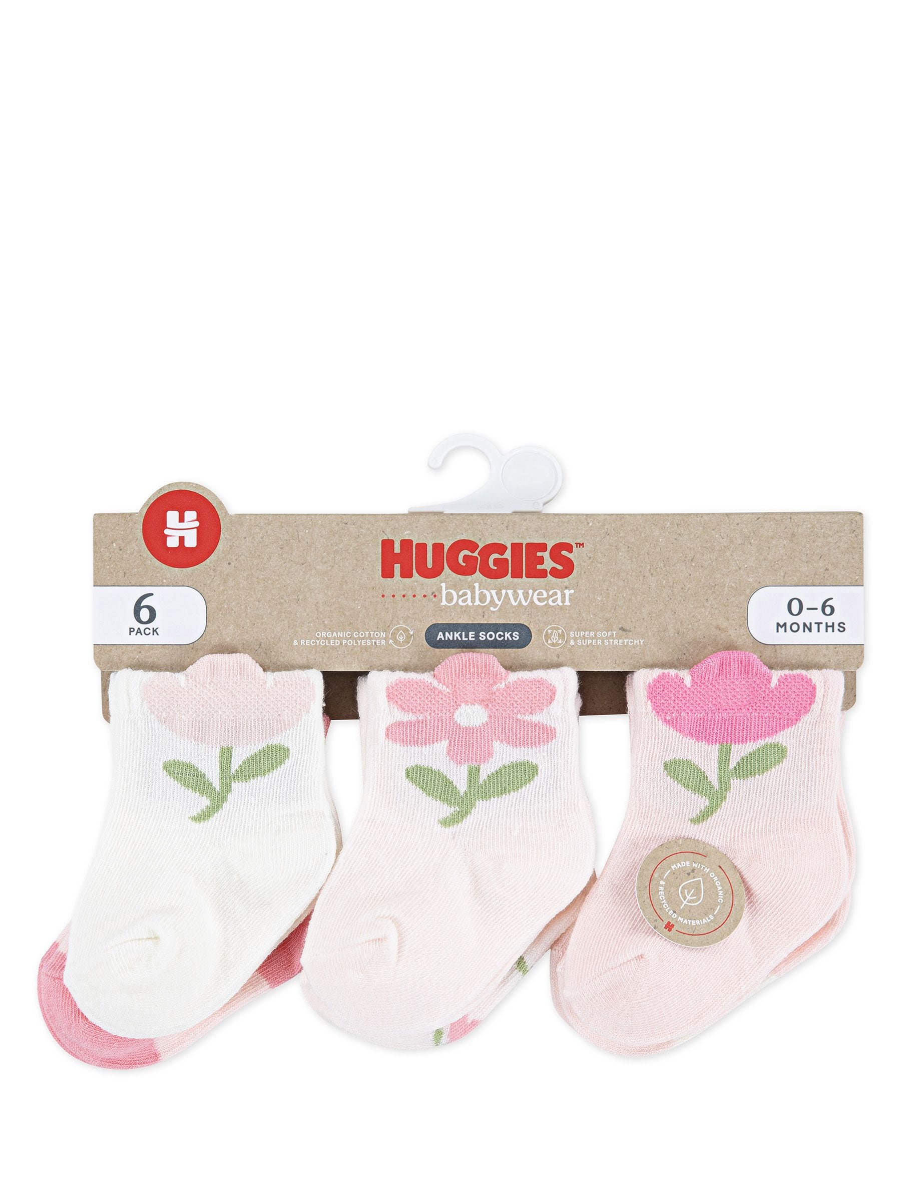 Huggies Pink Baby 6 Pack Socks image 3