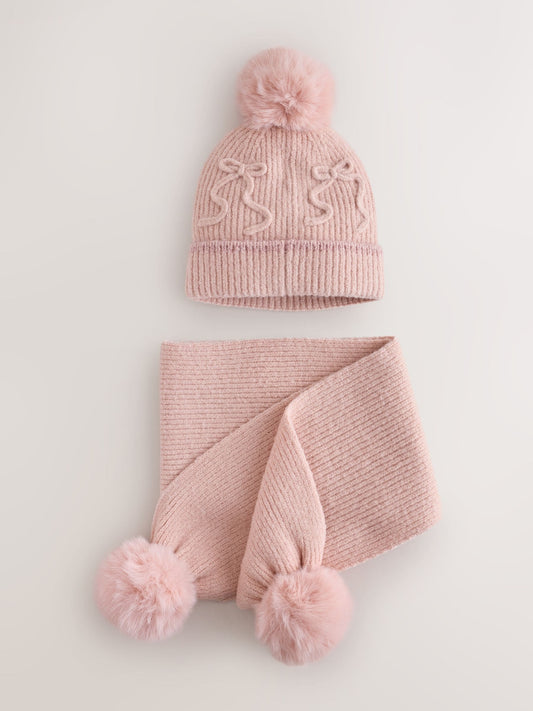 Dsiney Kidz - Pink Pom Scarf and Beanie Set (3-16yrs) image 1