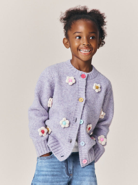 Little Bird Lilac Purple 3D Hand Crocheted Rainbow Floral Cardigan - image 1