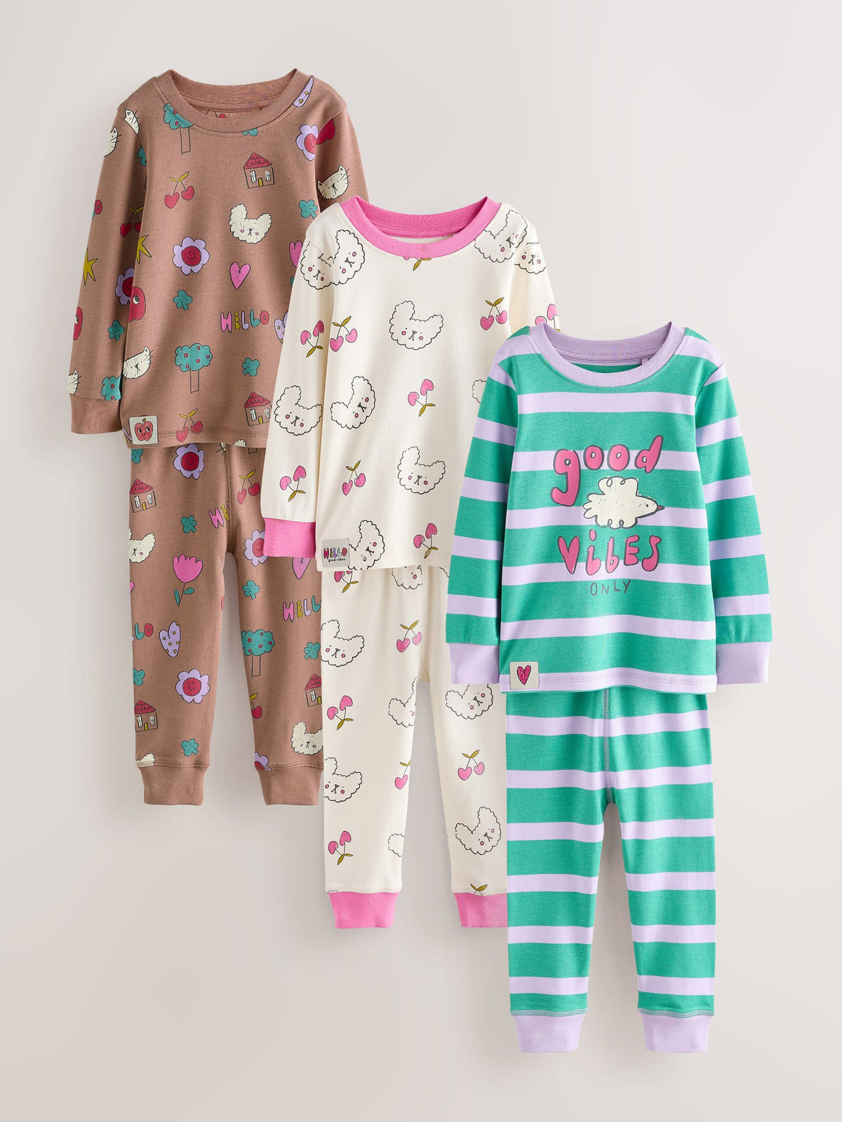 Green/Pink Snuggle Pyjamas 3 Pack (9mths-12yrs) - image 7