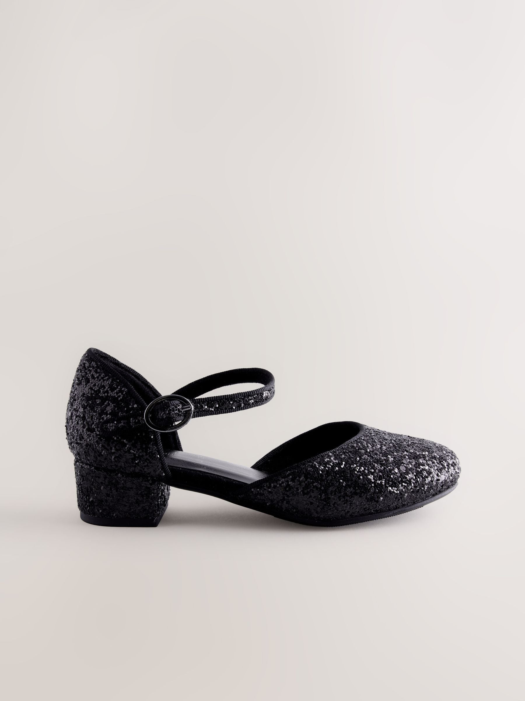 Black Glitter Wide Fit (G) Two Part Heeled Shoes image 2