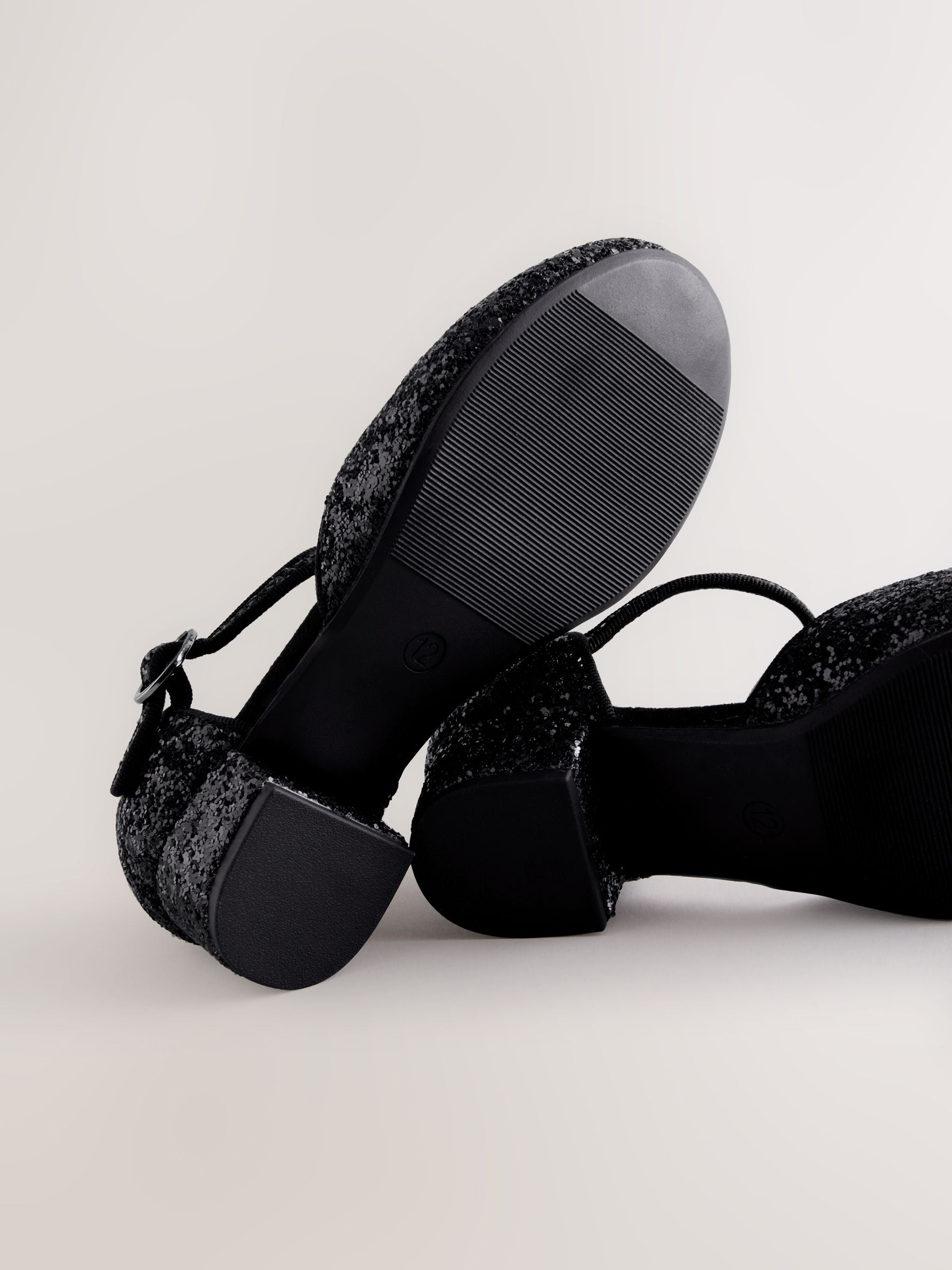 Black Glitter Wide Fit (G) Two Part Heeled Shoes image 3