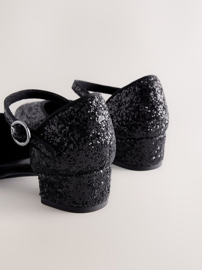 Black Glitter Wide Fit (G) Two Part Heeled Shoes image 5