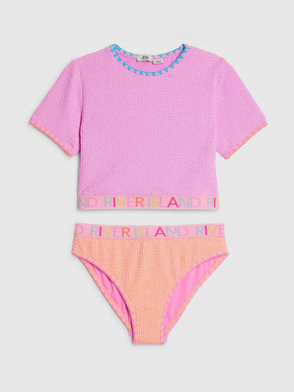 Dsiney Kidz - River Island Purple Logo Textured T- Shirt Bikini image 1