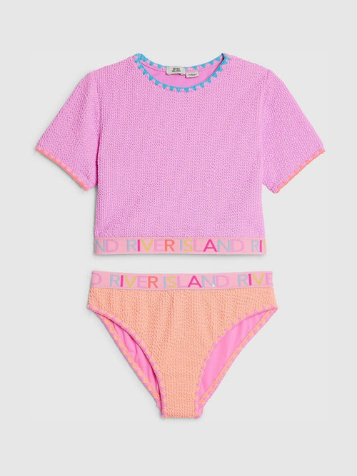 Dsiney Kidz - River Island Purple Logo Textured T- Shirt Bikini image 1