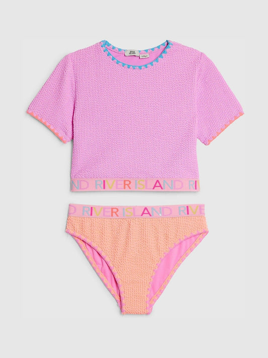 Dsiney Kidz - River Island Purple Logo Textured T- Shirt Bikini image 1