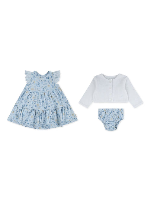 Huggies Blue Cardigan Dress & Bloomers 3 Piece Set image 1