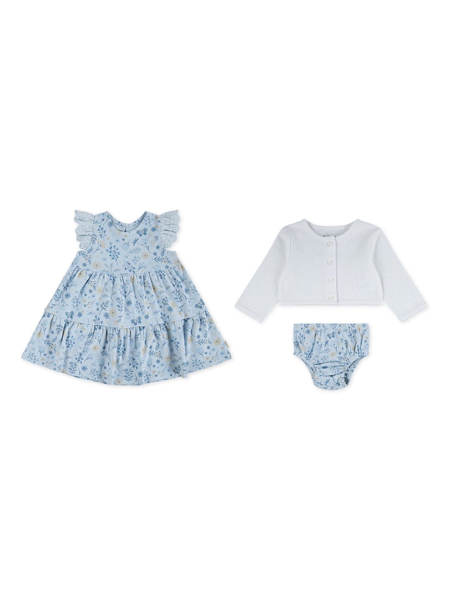 Huggies Blue Cardigan Dress & Bloomers 3 Piece Set image 1
