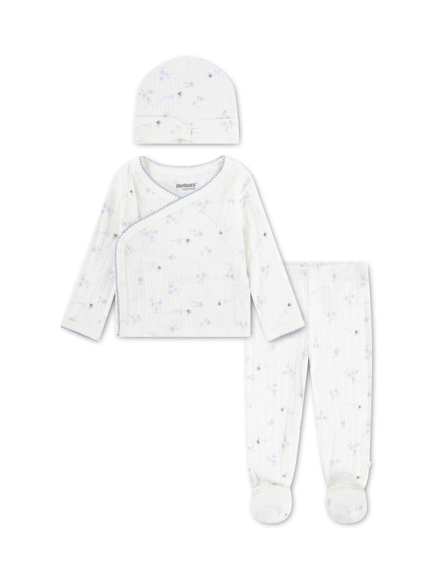 Huggies Blue Ribbed Top Leggings & Hat Set image 1
