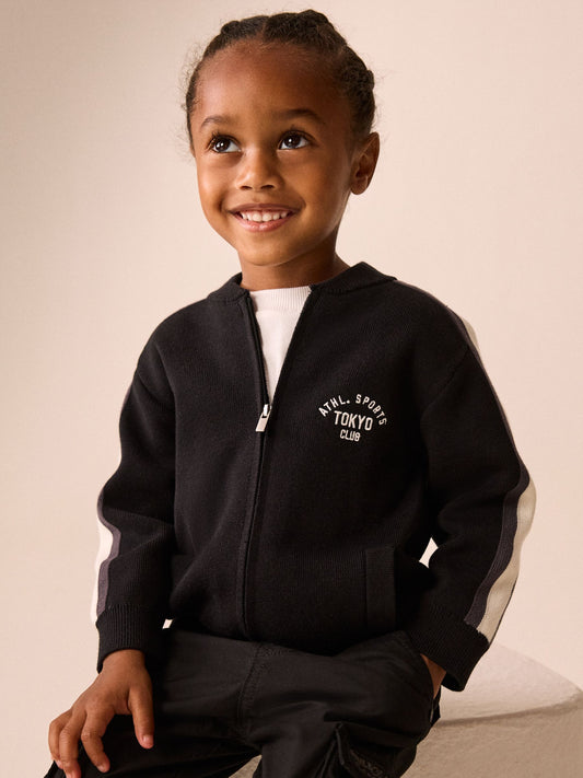 Black/White Zip Up Knitted Bomber Cardigan (3mths-7yrs) - image 1
