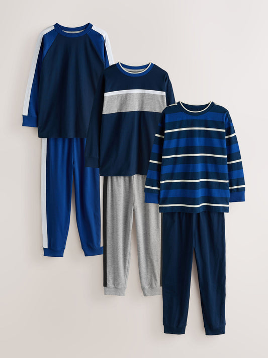 Blue Stripes Long Sleeve Jogger Pyjamas Set 3 Pack (3-16yrs) - image 1