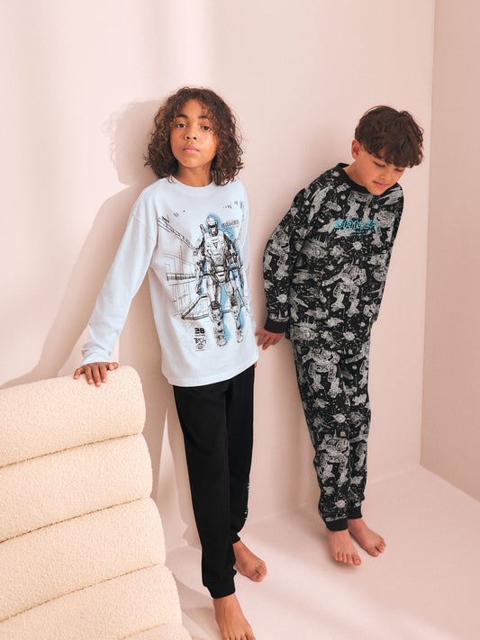 Black/Blue Gamer Long Sleeve Pyjamas 2 Pack (3-16yrs) - image 1