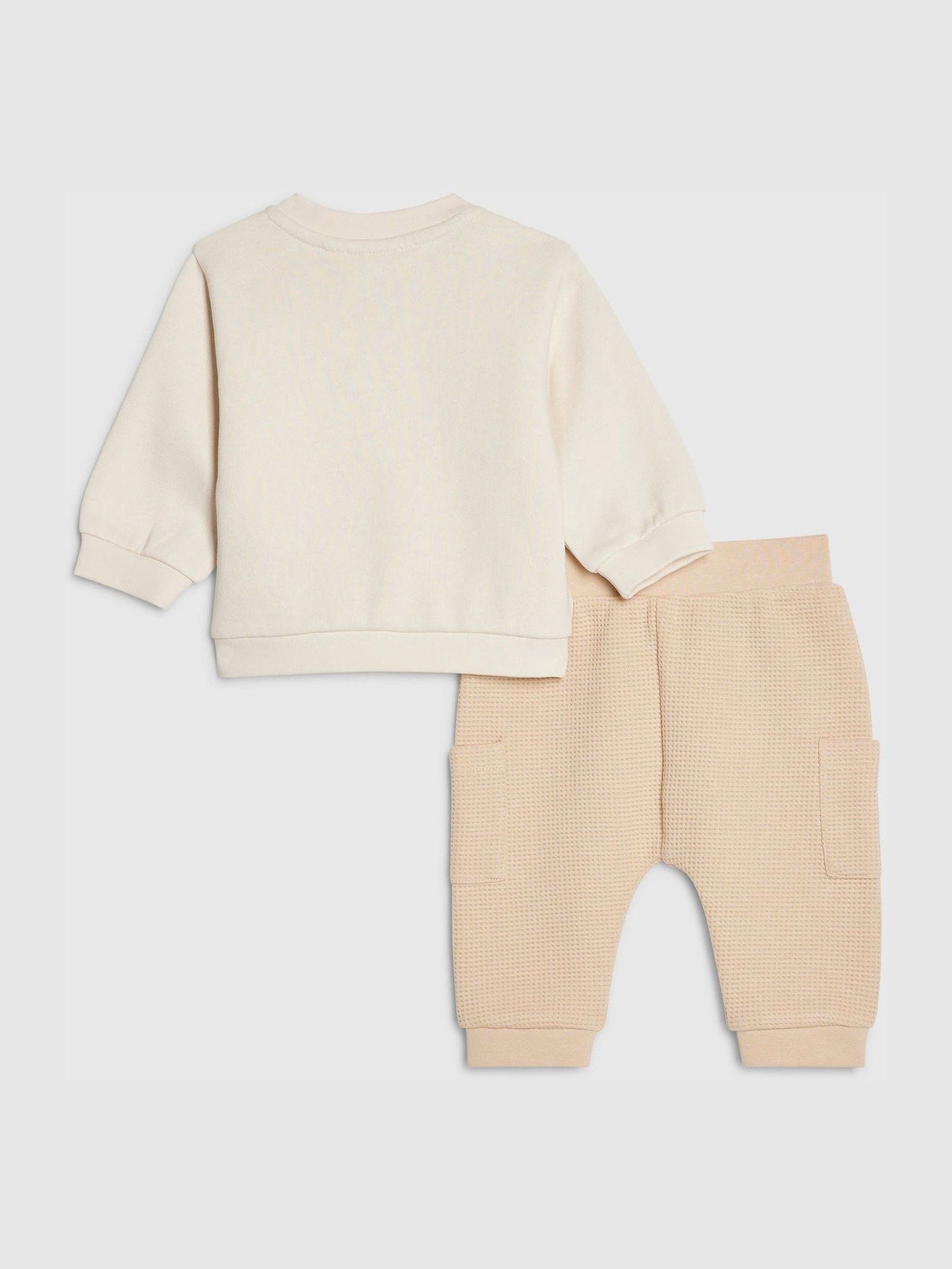 River Island Cream Super Cute Bear Sweatshirt & Jogger Set image 3