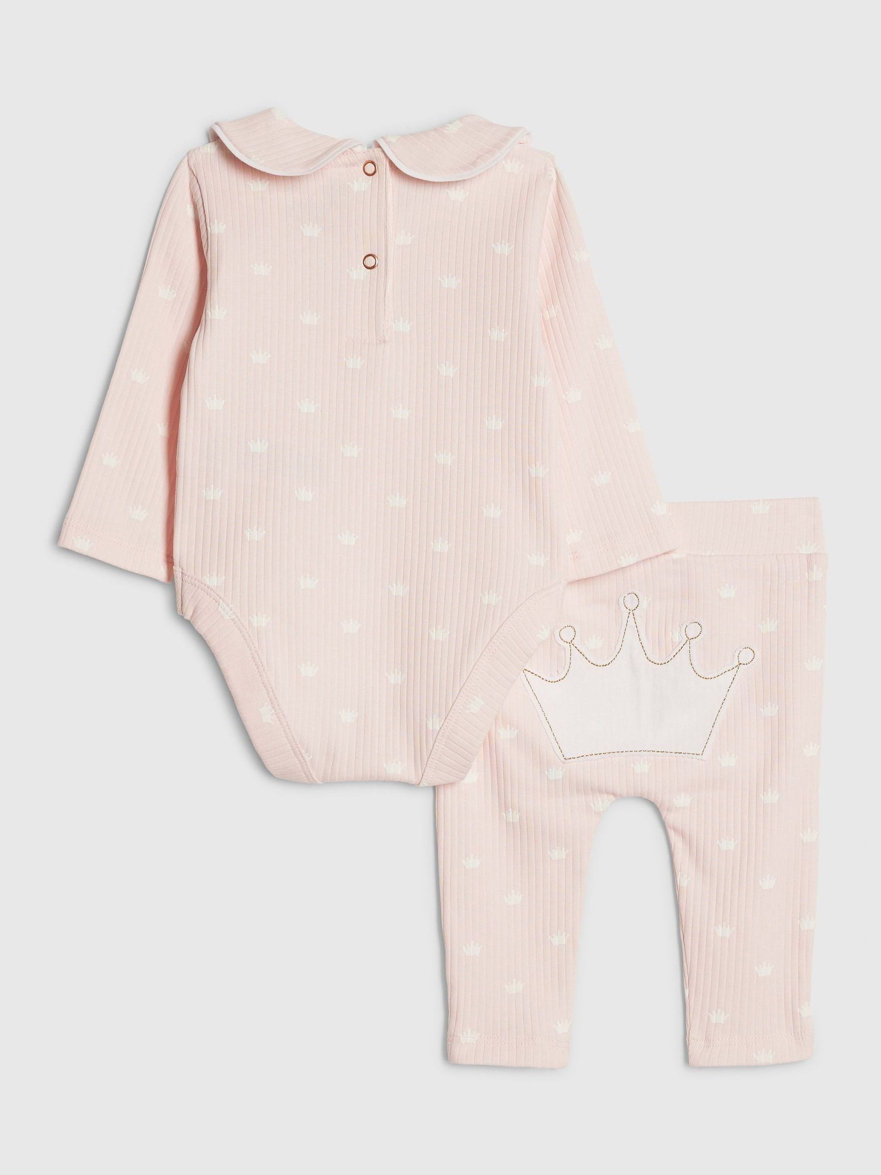 River Island Pink Little Princess Ribbed Bodysuit Set image 2