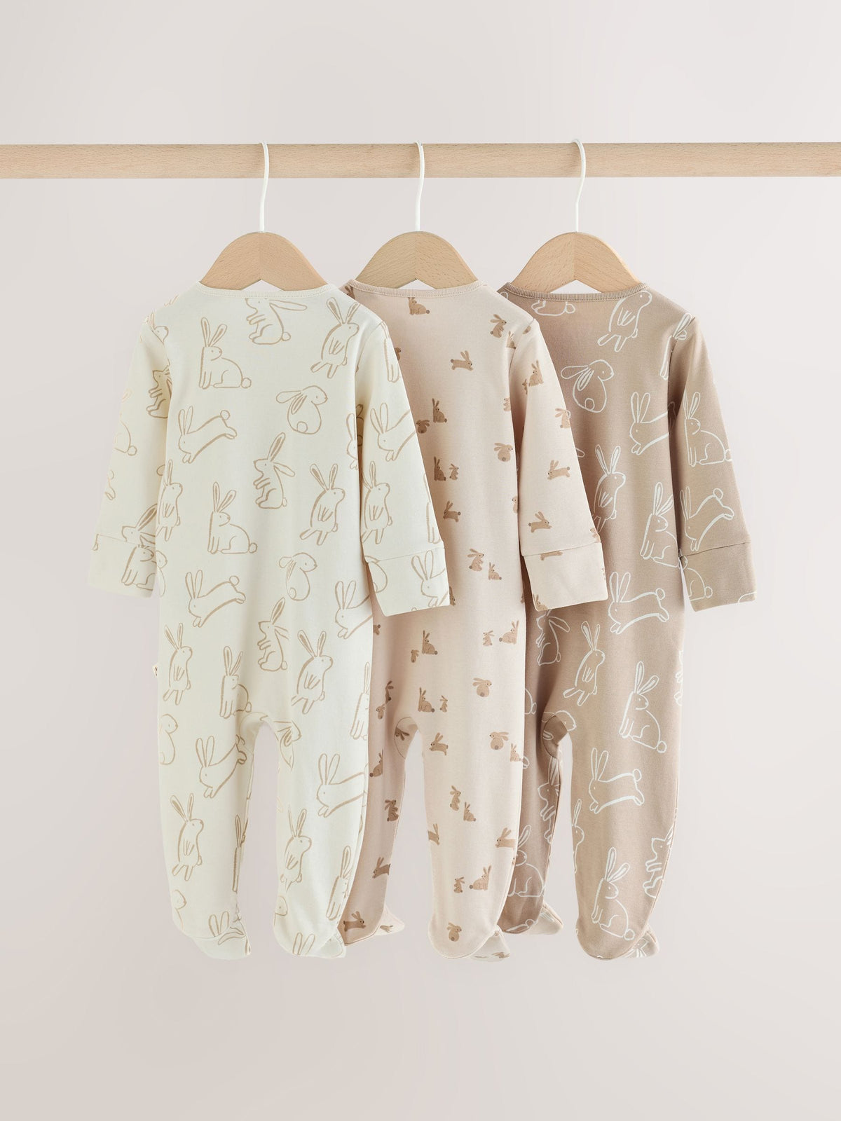 Neutral Bunny Two Way Zip Baby Sleepsuits 3 Pack (0-2yrs) - image 2