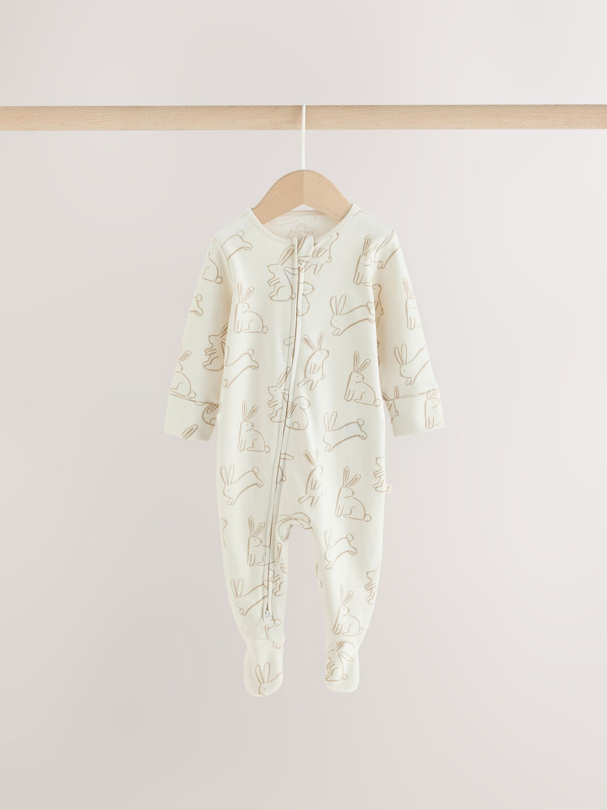 Neutral Bunny Two Way Zip Baby Sleepsuits 3 Pack (0-2yrs) - image 3
