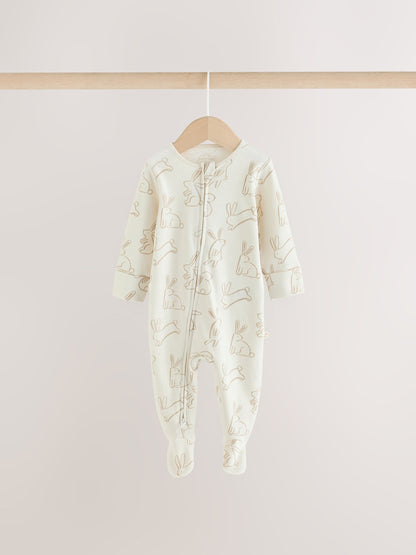 Neutral Bunny Two Way Zip Baby Sleepsuits 3 Pack (0-2yrs) - image 3