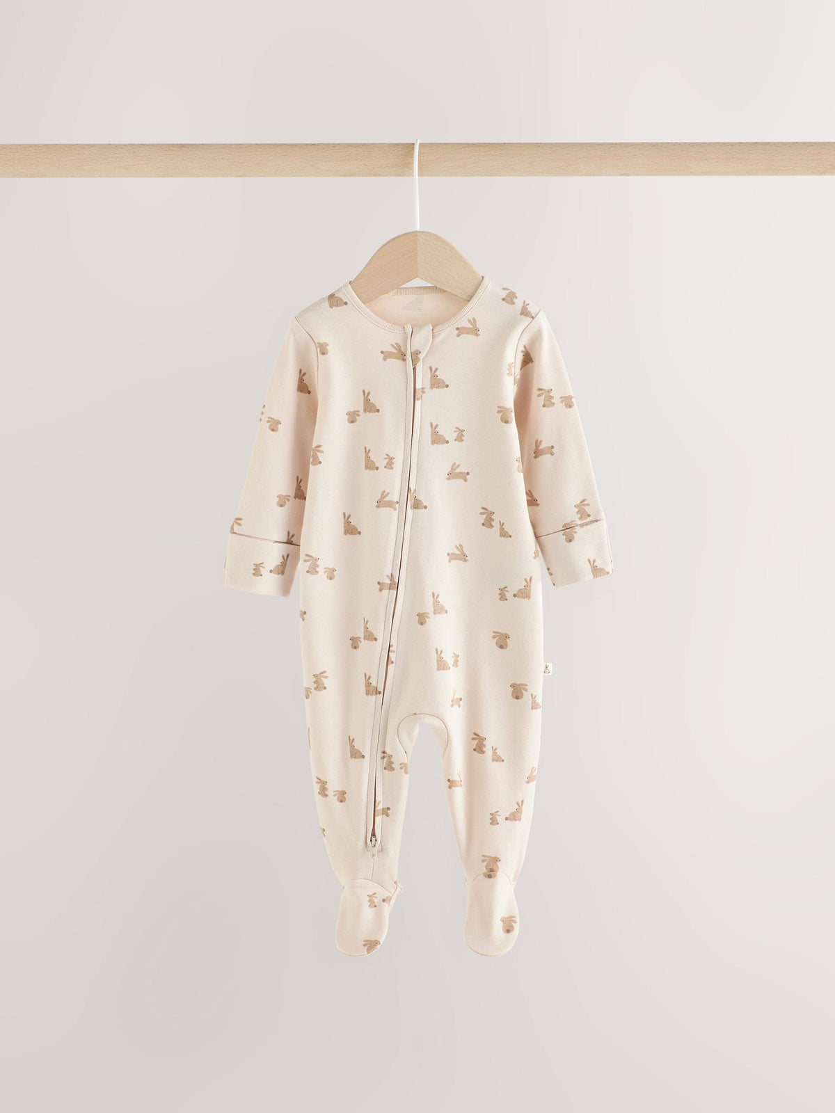 Neutral Bunny Two Way Zip Baby Sleepsuits 3 Pack (0-2yrs) - image 4