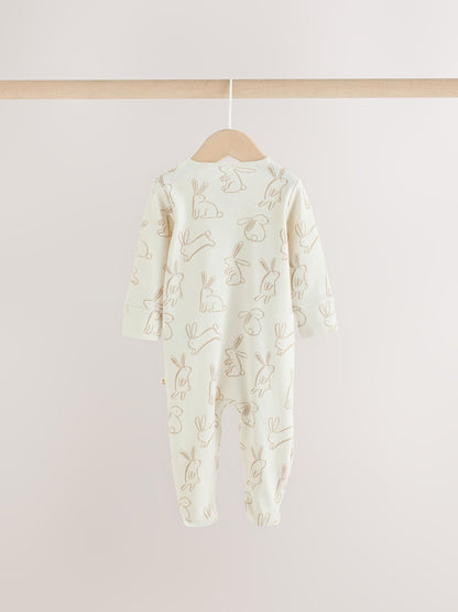 Neutral Bunny Two Way Zip Baby Sleepsuits 3 Pack (0-2yrs) - image 6