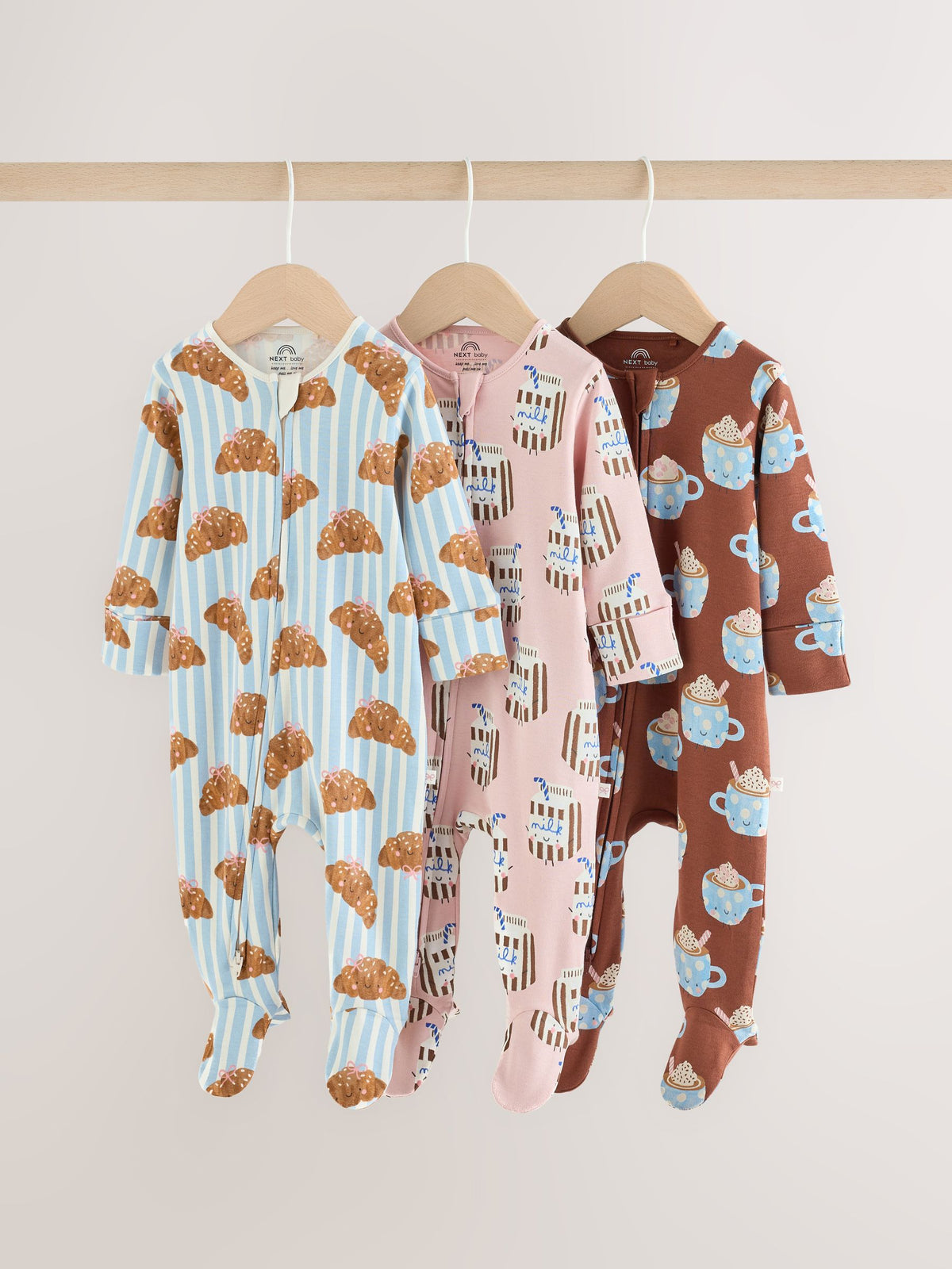 Blue Brunch Two Way Zip Baby Sleepsuits 3 Pack (0mths-3yrs) - image 1