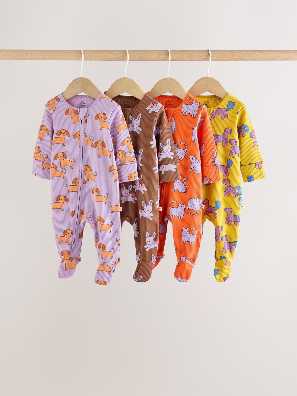 Bright Animal Two Way Zip Baby Sleepsuits 4 Pack (0mths-2yrs) - image 1