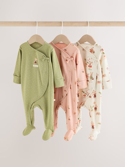 Pink/Green Bunny Wrap Baby Sleepsuits 3 Pack (0mths-3yrs) - image 1