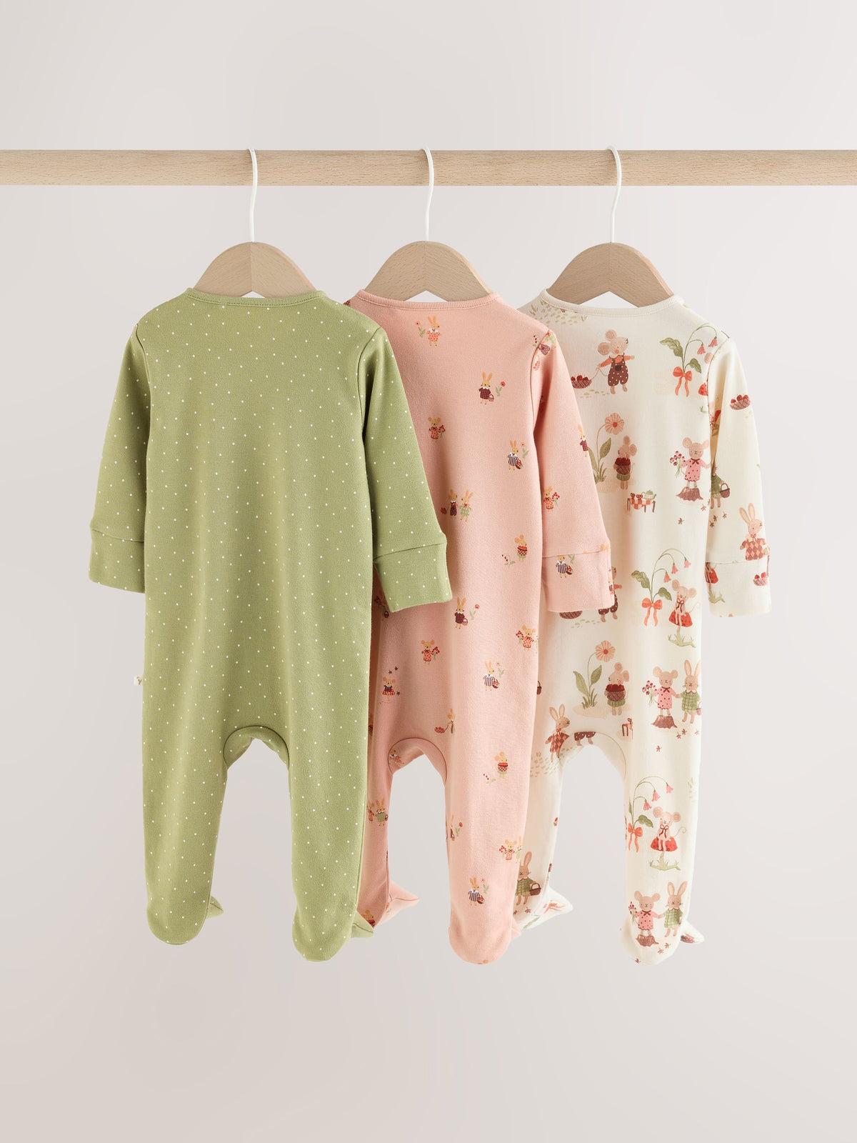 Pink/Green Bunny Wrap Baby Sleepsuits 3 Pack (0mths-3yrs) - image 6