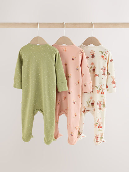 Pink/Green Bunny Wrap Baby Sleepsuits 3 Pack (0mths-3yrs) - image 6