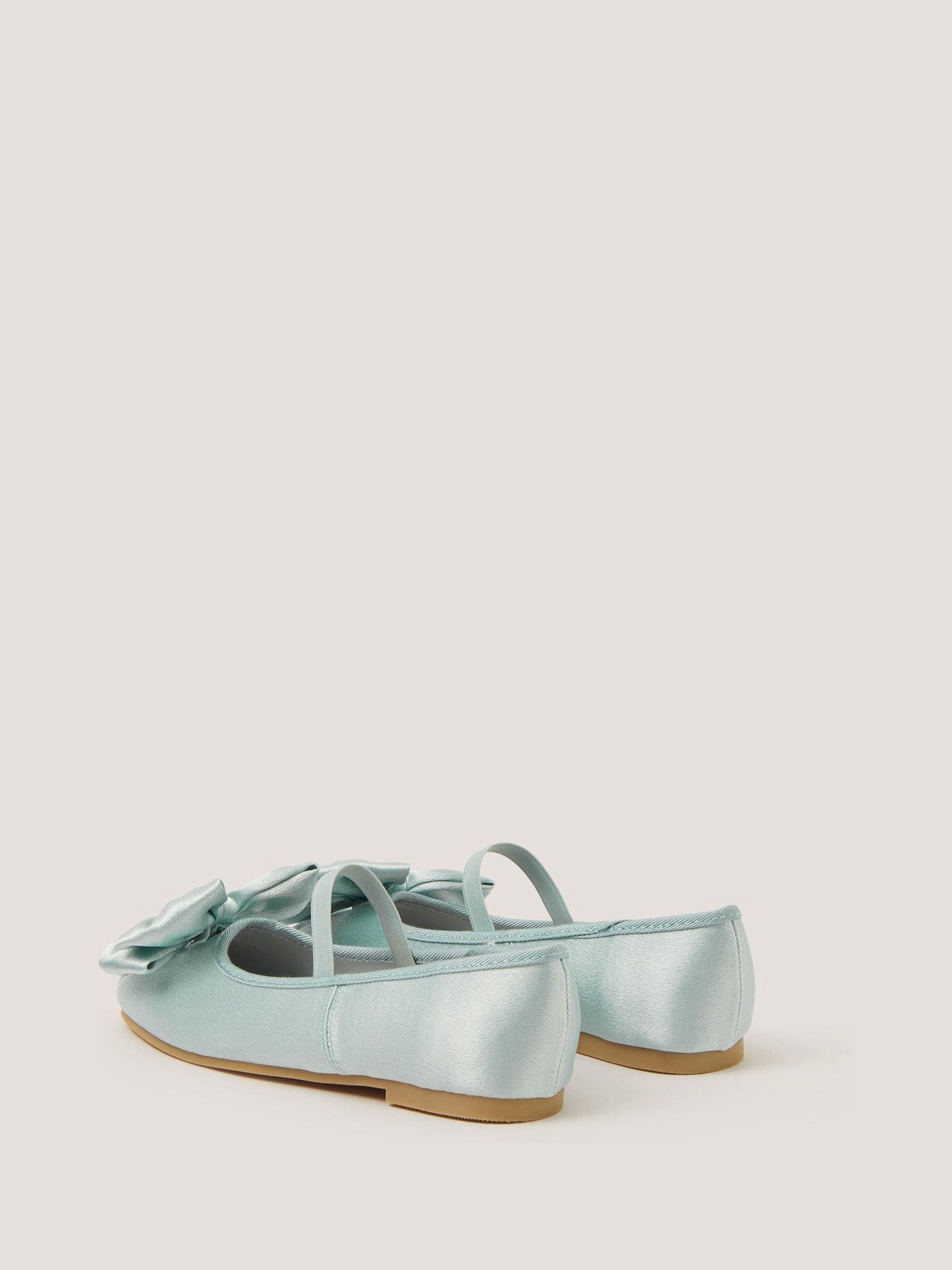 Monsoon Sage Green Bow Satin Ballet Flats image 3