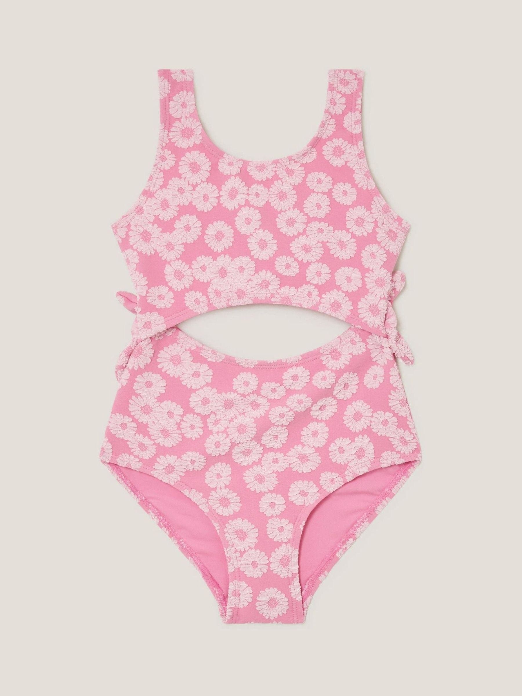 Monsoon Pink Floral Jacquard Cut-Out Swimsuit image 1